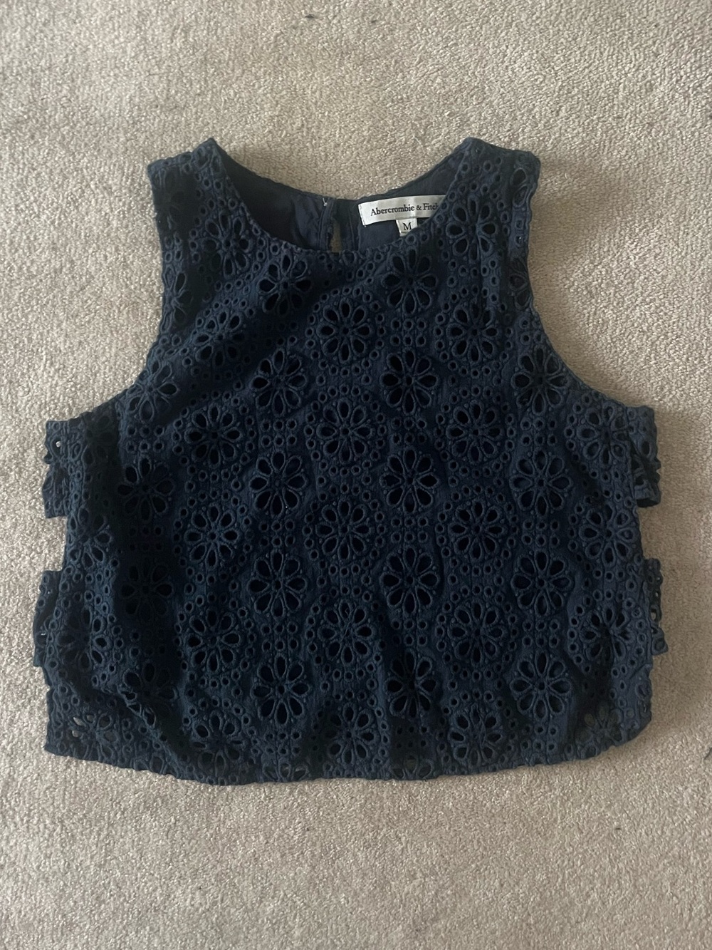 Abercrombie & Fitch Navy Floral Eyelet Cropped Tank